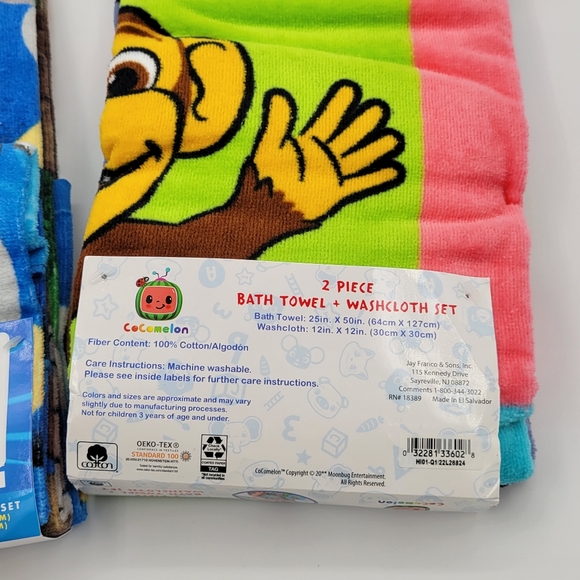 Sonic the hedgehog / Cocomelon Kids Cotton 2 Piece Bath Towel and Washcloth Set. - Picture 5 of 7
